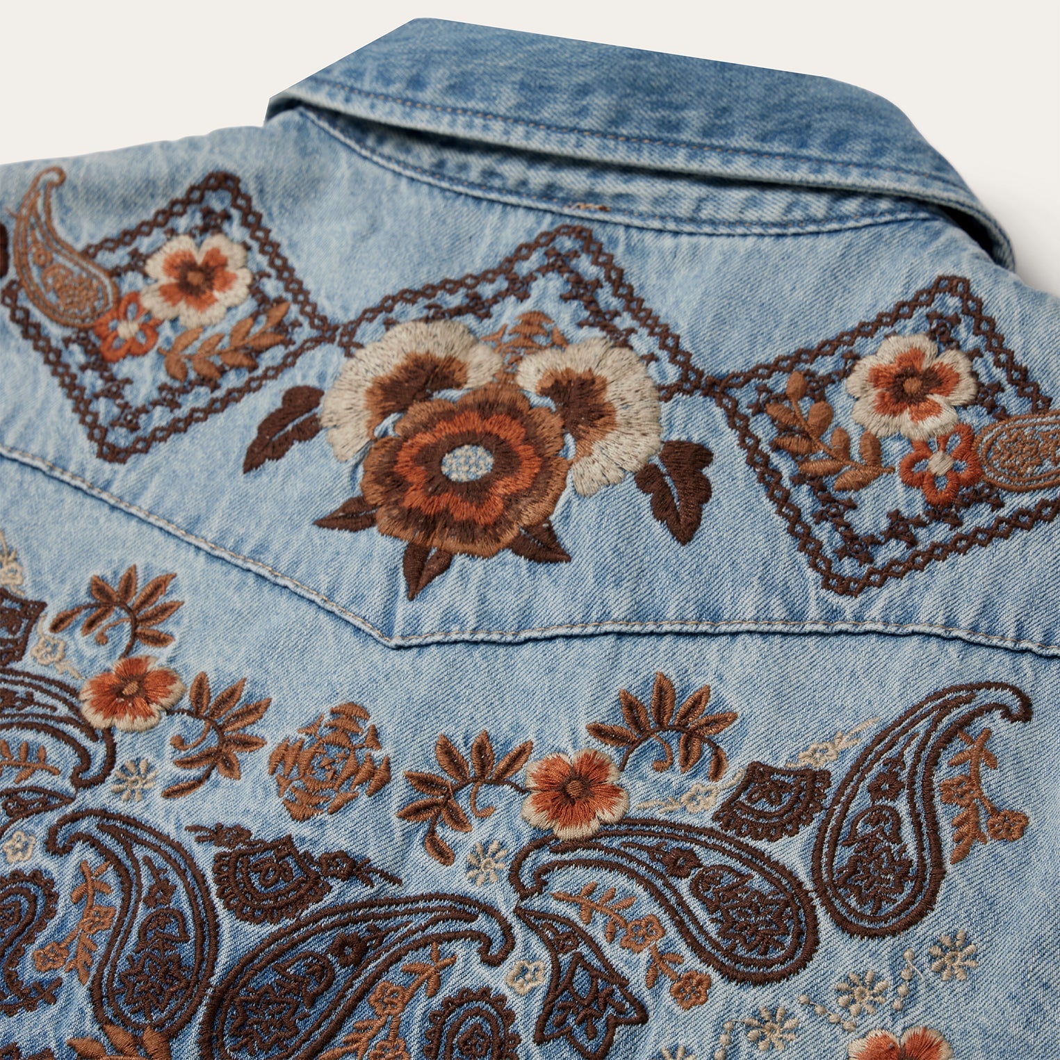 Stetson Floral Embroidered Denim Shirt Dress - Flyclothing LLC