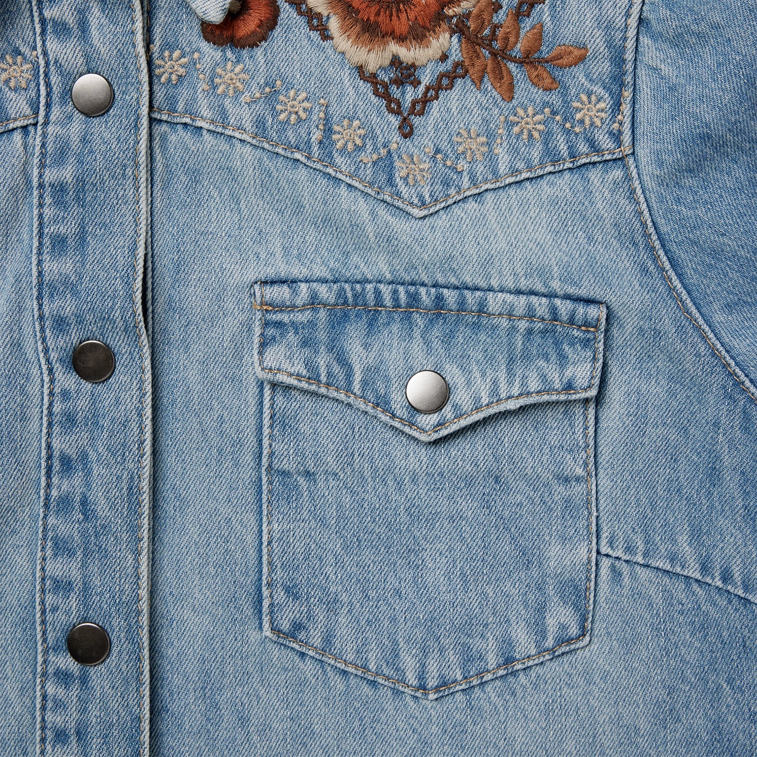 Stetson Floral Embroidered Denim Shirt Dress - Flyclothing LLC