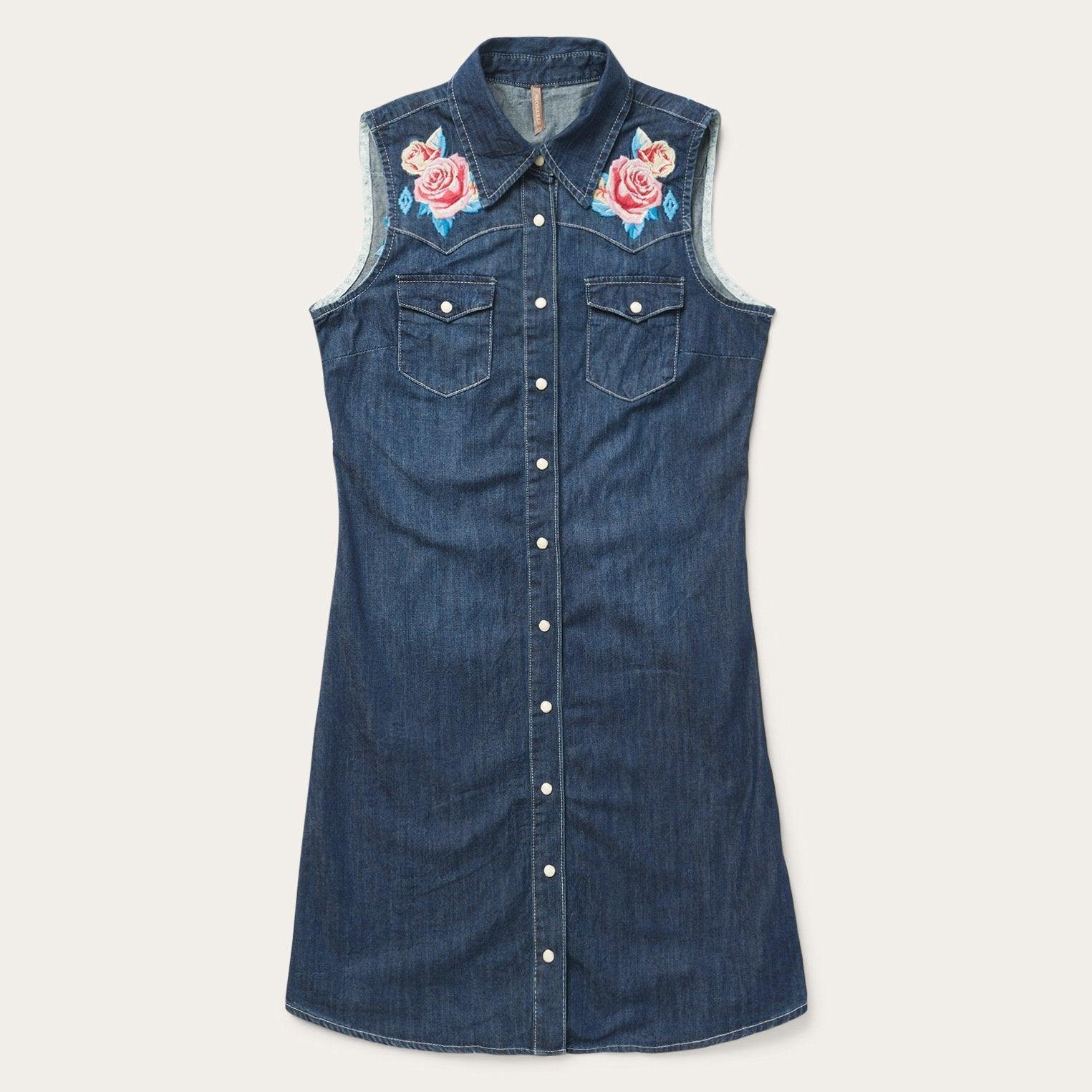 Stetson Embroidered Denim Shirt Dress - Flyclothing LLC