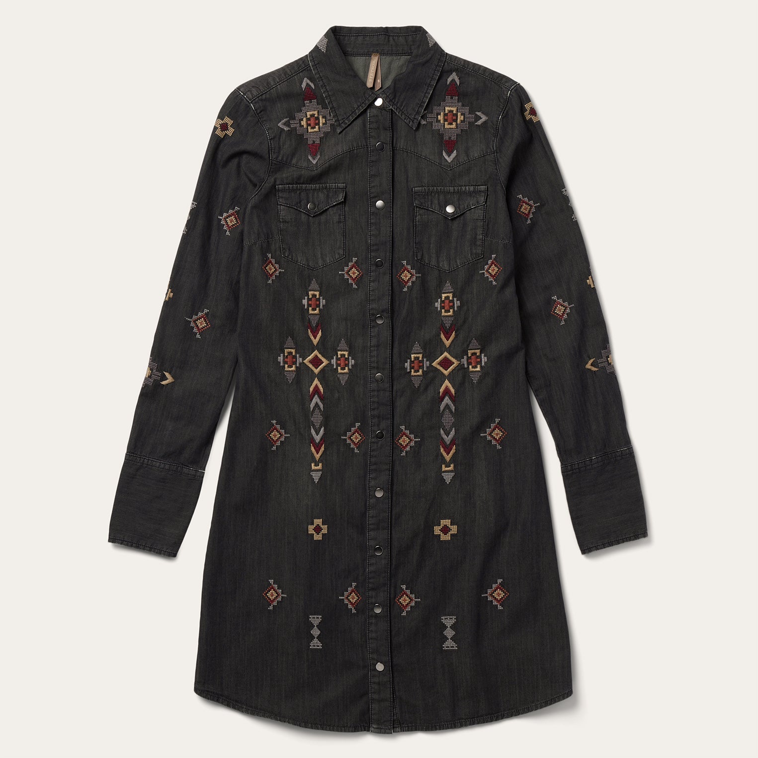 Stetson Embroidered Black Denim Shirt Dress