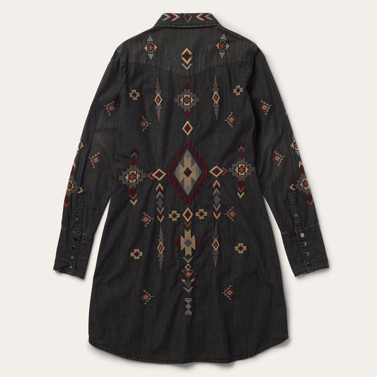 Stetson Embroidered Black Denim Shirt Dress - Flyclothing LLC