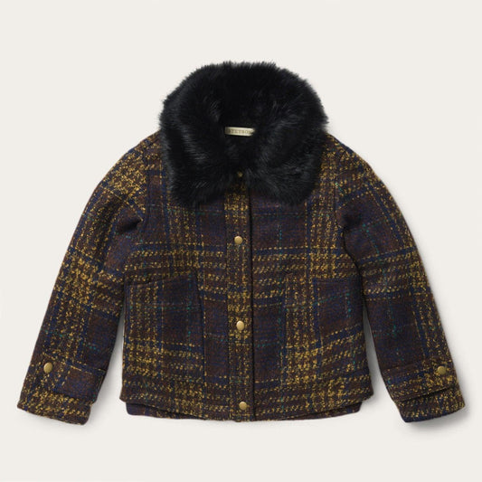 Stetson Navy BouclÃ© Plaid Oversized Coat - Flyclothing LLC