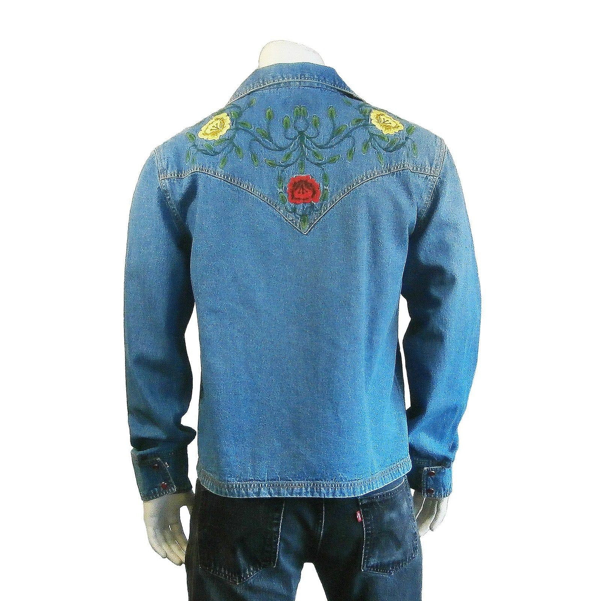 Rockmount Clothing Unisex Vintage Western Denim Bolero Jacket with Floral Embroidery - Rockmount Clothing