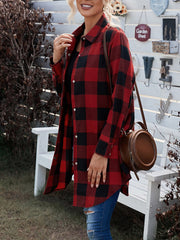 Plaid Snap Down Long Sleeve Jacket - Flyclothing LLC