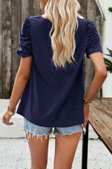 Eyelet Square Neck Puff Sleeve T-Shirt - Flyclothing LLC