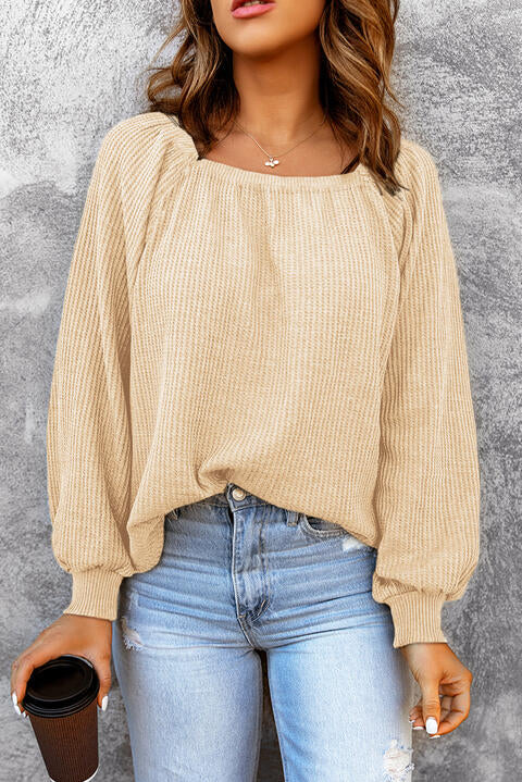 Square Neck Waffle-Knit Top - Flyclothing LLC