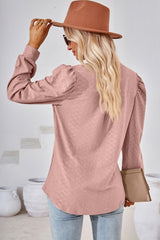 Ruched Notched Long Sleeve T-Shirt - Flyclothing LLC