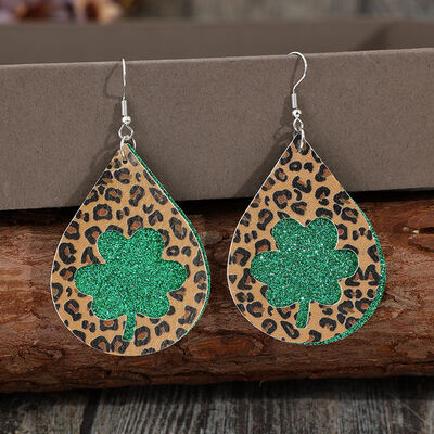 Leopard Hollowed Leather Teardrop Earrings - Flyclothing LLC