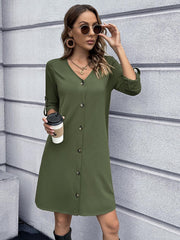 Button Down V-Neck Mini Dress - Flyclothing LLC