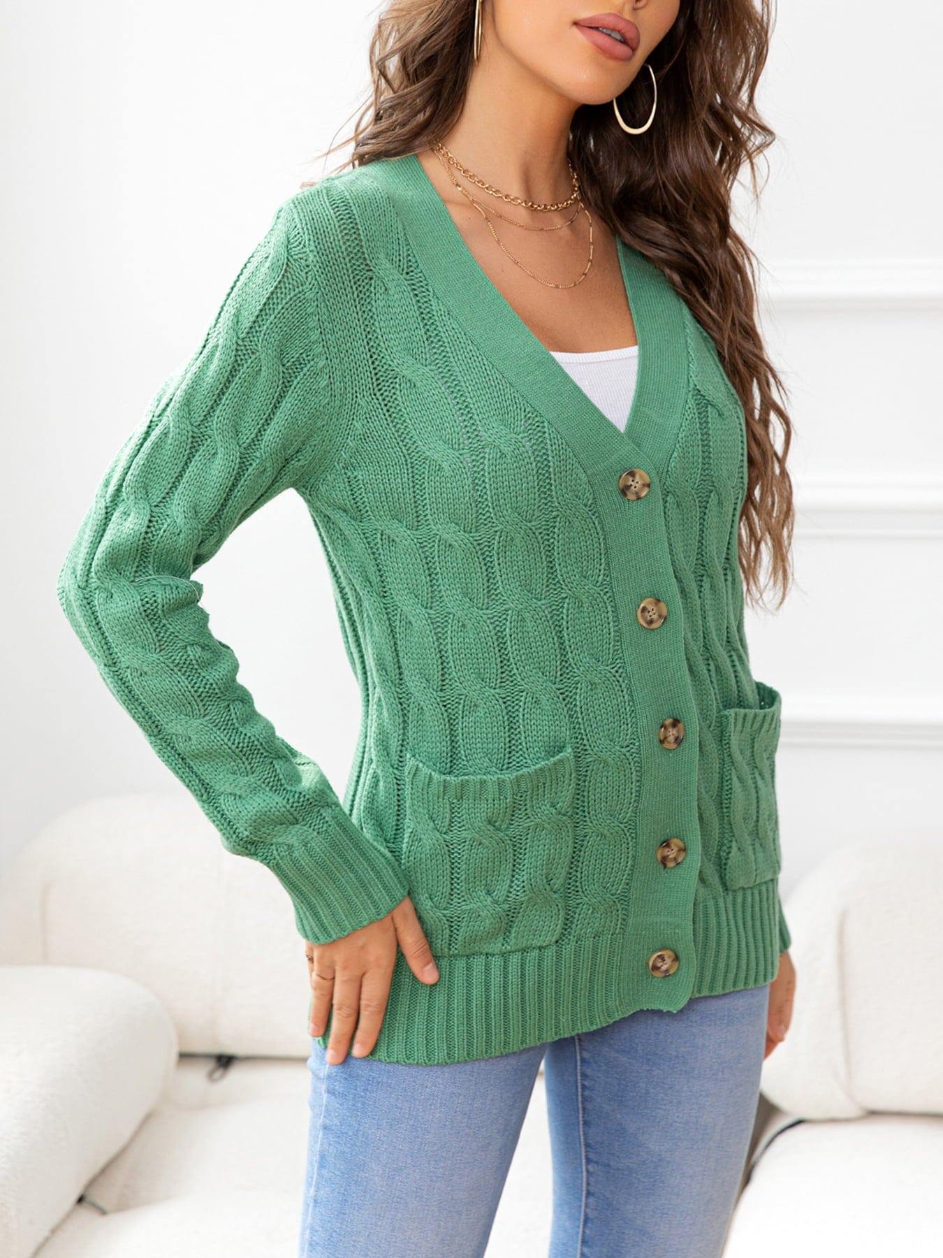 Button Down Cable-Knit Cardigan - Trendsi