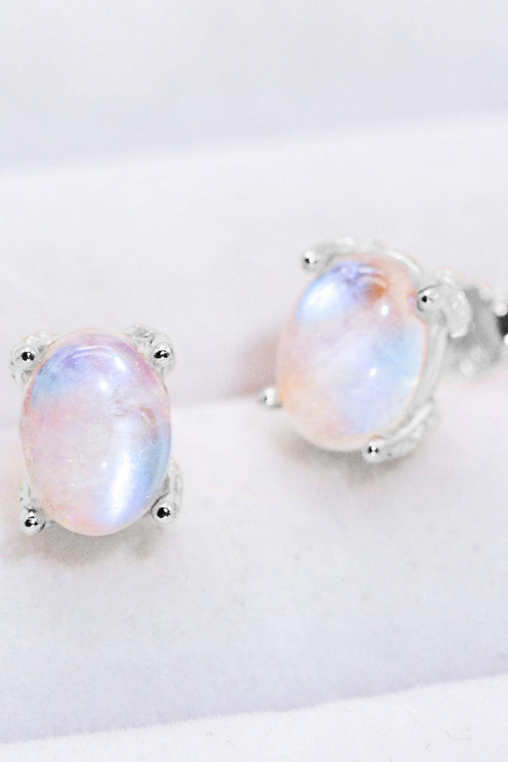 Natural Moonstone 4-Prong Stud Earrings - Flyclothing LLC