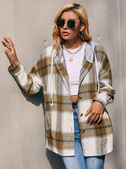 Plaid Dropped Shoulder Hooded Jacket - Trendsi