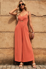 Smocked Spaghetti Strap Wide Leg Jumpsuit - Flyclothing LLC