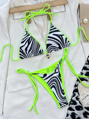 Zebra Print Halter Neck Bikini Set - Flyclothing LLC