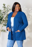 Basic Bae Full Size Ribbed Open Front Cardigan with Pockets - Trendsi