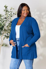 Basic Bae Full Size Ribbed Open Front Cardigan with Pockets - Flyclothing LLC