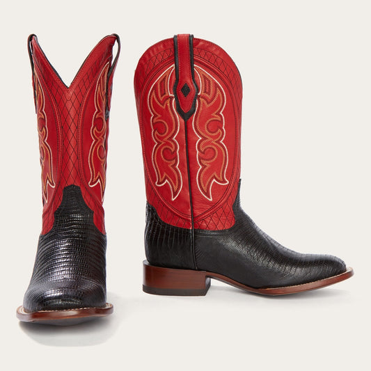 Stetson Arlington Black Teju Red Matte Cowboy Boot