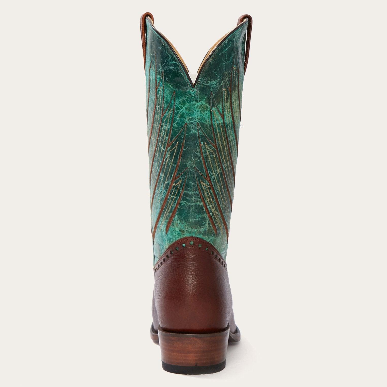 Stetson Turquoise Crater & Brown Oiled Cowboy Boot - Flyclothing LLC