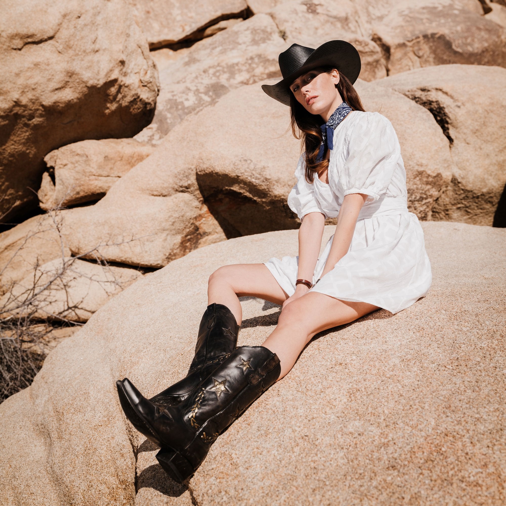 Stetson Star Distressed Black Cowboy Boot