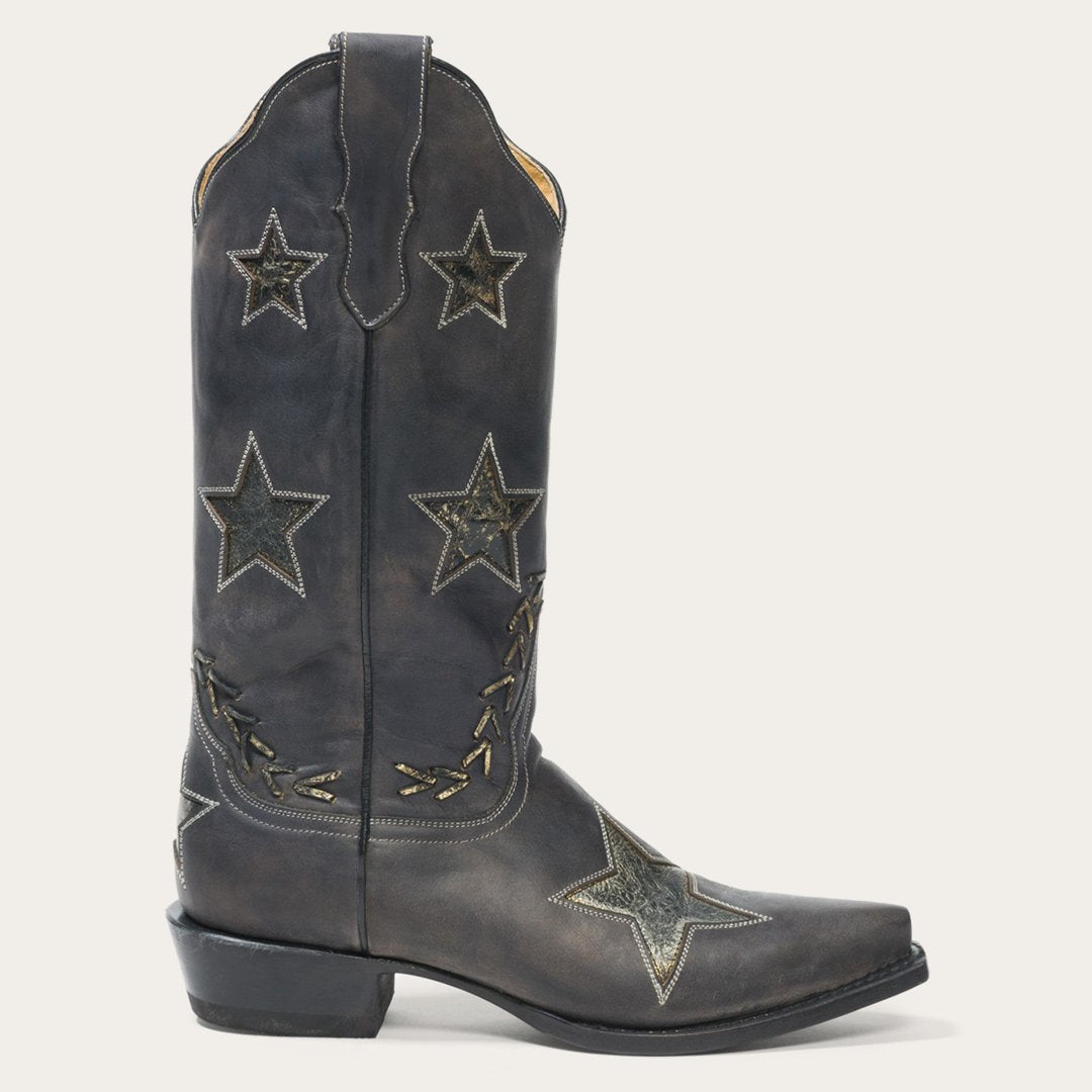 Stetson Star Distressed Black Cowboy Boot