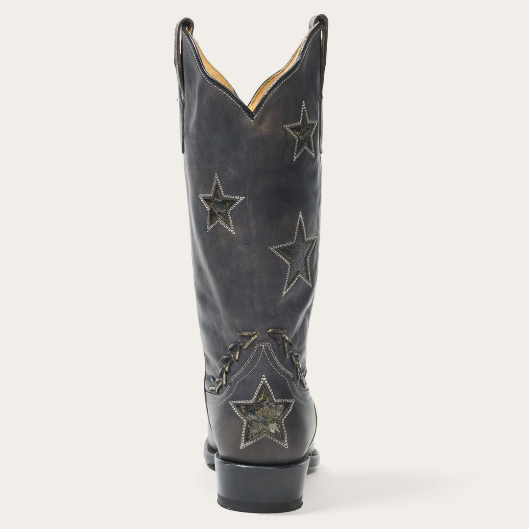 Stetson Star Distressed Black Cowboy Boot