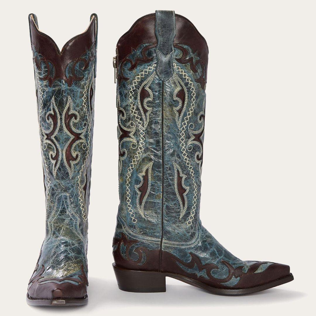 Stetson Vivi Blue Jean Crackle Back Zip Cowboy Boot - Flyclothing LLC