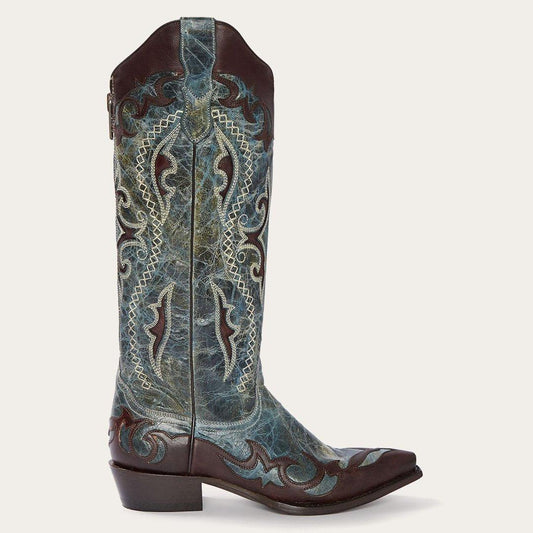 Stetson Vivi Blue Jean Crackle Back Zip Cowboy Boot - Flyclothing LLC