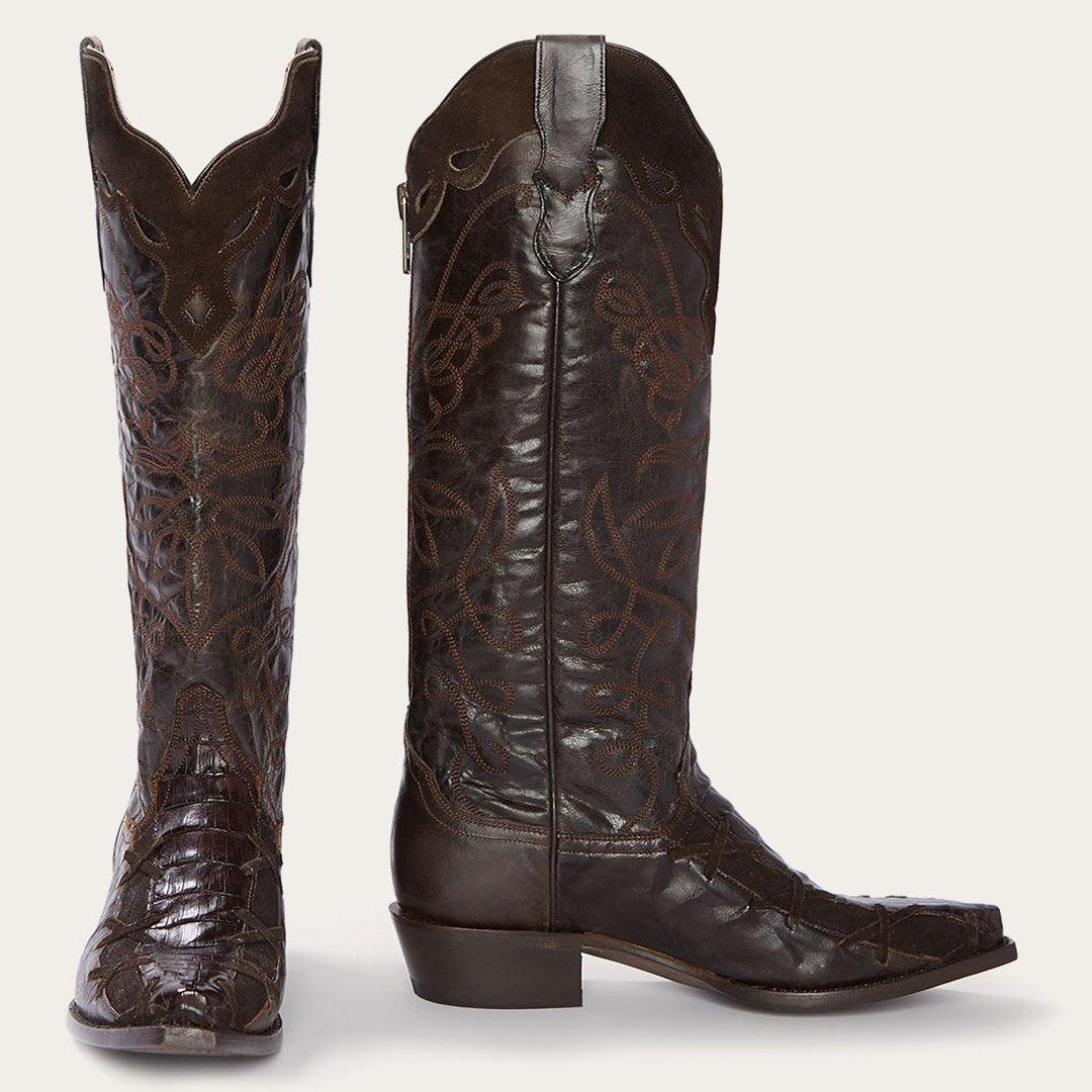 Stetson Georgia Oiled Caiman & Suede Zip Back Cowboy Boot - Flyclothing LLC