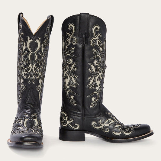 Stetson Destroyer Black & Durango Cream Inlay Cowboy Boot - Flyclothing LLC