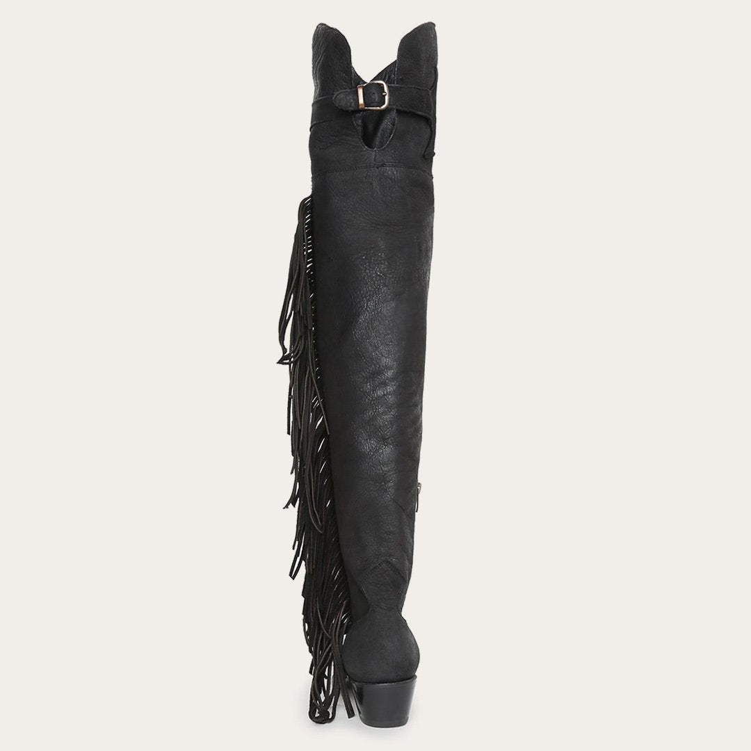 Stetson Black Fringe Over-The-Knee Leather Boot