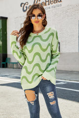 Wave Stripe Ribbed Trim Tunic Sweater - Flyclothing LLC