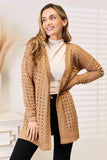 Woven Right Openwork Horizontal Ribbing Open Front Cardigan - Flyclothing LLC