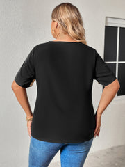 Plus Size Chain Detail V-Neck Raglan Sleeve Blouse - Flyclothing LLC