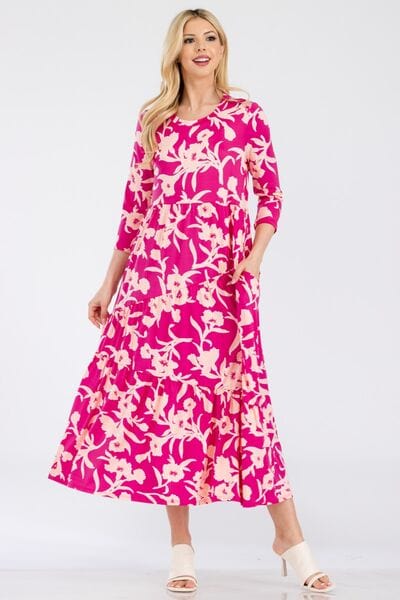 Celeste Full Size Floral Round Neck Ruffle Hem Dress - Trendsi