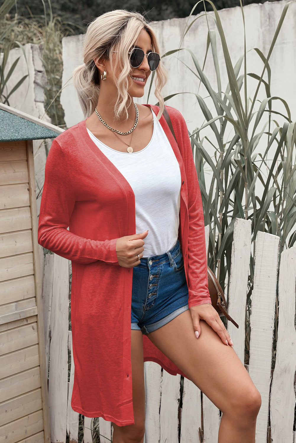 Button Up Long Sleeve Cover Up - Flyclothing LLC