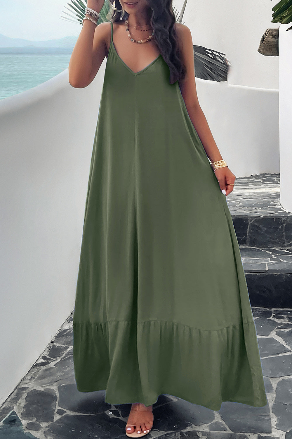 Backless Maxi Cami Dress with Pockets - Flyclothing LLC