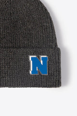 Letter N Patch Cuffed Knit Beanie - Flyclothing LLC