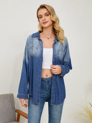 Pocketed Button Up Dropped Shoulder Denim Jakcet - Flyclothing LLC