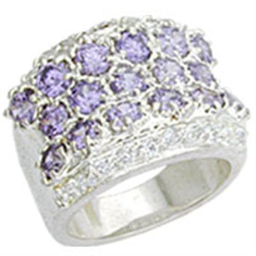 Alamode High-Polished 925 Sterling Silver Ring with AAA Grade CZ in Light Amethyst - Alamode