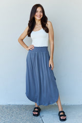 Doublju Comfort Princess Full Size High Waist Scoop Hem Maxi Skirt in Dusty Blue - Flyclothing LLC