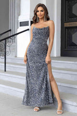 Sequin Backless Split Maxi Dress - Flyclothing LLC