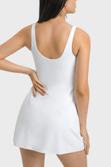 Square Neck Sports Tank Dress with Full Coverage Bottoms - Flyclothing LLC