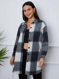 Plaid Button Up Collared Neck Outerwear - Flyclothing LLC