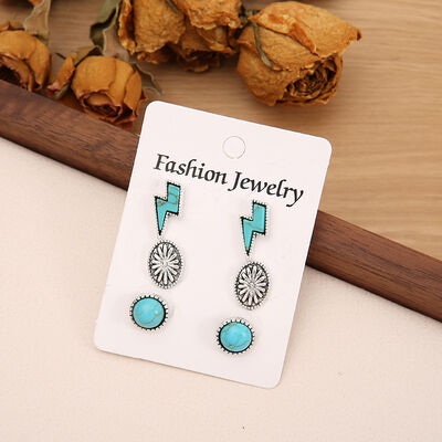 3 Piece Artificial Turquoise Stud Earrings - Flyclothing LLC