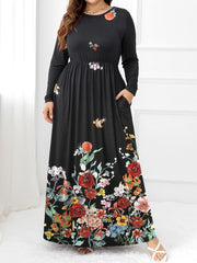 Plus Size Round Neck Maxi Dress with Pockets - Flyclothing LLC