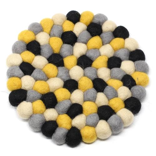 Hand Crafted Felt Ball Trivets from Nepal: Round, Mustard - Global Groove (T) - Flyclothing LLC