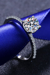 1 Carat Moissanite Rhodium-Plated Side Stone Ring - Flyclothing LLC