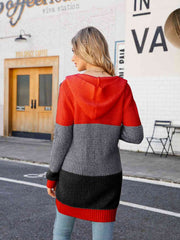 Color Block Open Front Hooded Cardigan - Flyclothing LLC