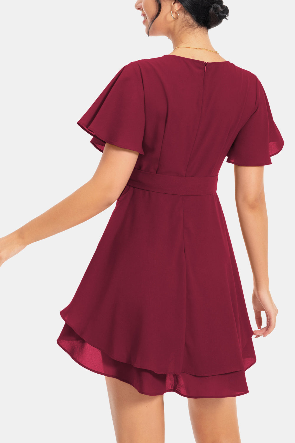 Surplice Neck Flutter Sleeve Dress - Flyclothing LLC