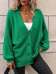 Button Down Horizontal-Ribbing Longline Cardigan - Flyclothing LLC